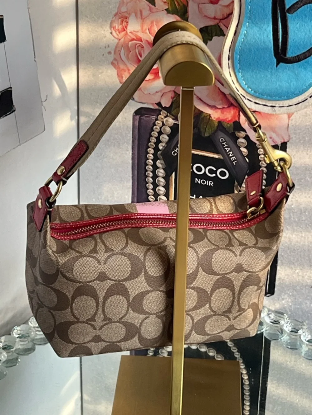 COACH Signature Y2K heritage legacy with Pink Center Stripe and Red Trim